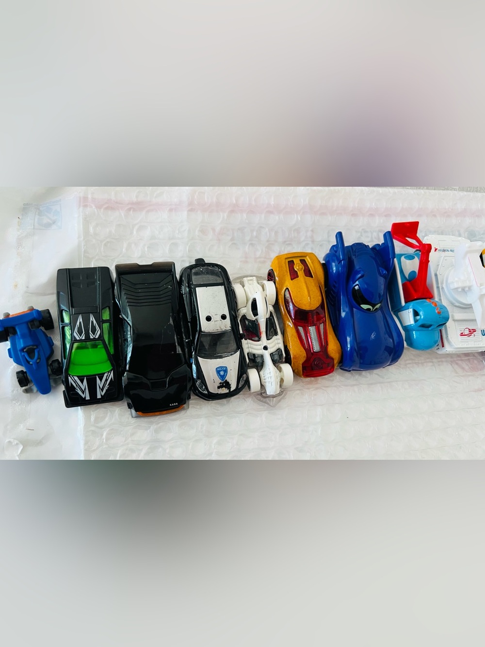 9 Kids Assorted Toy Racing Cars - Blue, Black, White, Gold, Red